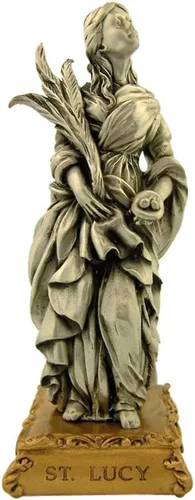 Vista 16 de Estatua de estatua de estatua de peltre de Nuestra Señora de Gracia sobre base de tono dorado, 4 1/2 pulgadas