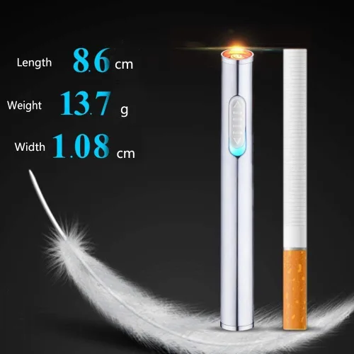 Vista 2 de USB Mini encendedores electrónicos recargables a prueba de viento sin llama portátil cigarrillo delgado encendedor (plata)
