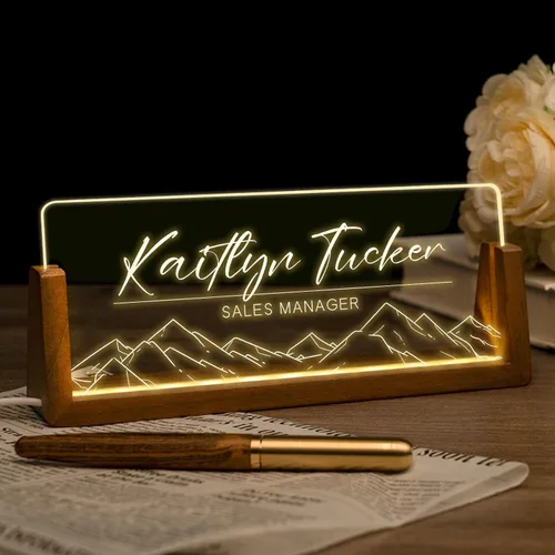 Vista 17 de Placa de nombre de escritorio personalizada, placa de identificación personalizada con luz de oficina para escritorios, decoraciones de escritorio