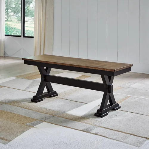 Vista 2 de Signature Design by Ashley Wildenauer Farmhouse - Banco de comedor de 50 pulgadas, marrón oscuro y negro