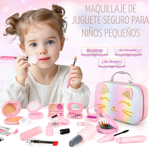 Vista 7 de Maquillaje de simulación para niños pequeños, juego de maquillaje de juguete para niños de 3 a 5 años, kit de maquillaje de juguete para niños