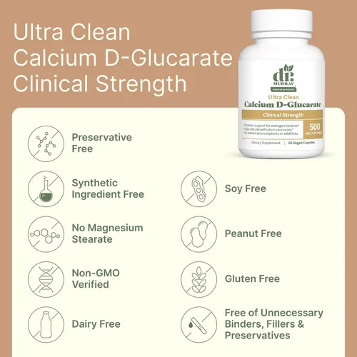 Vista 3 de Dr. Murray's Calcio D-Glucarato 500 mg Cápsulas Veganas, Ayuda de Estrógeno