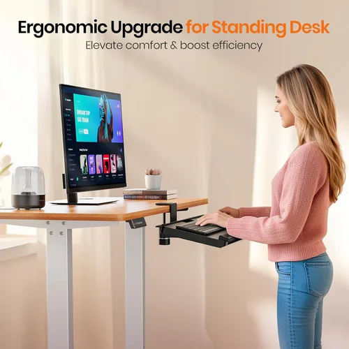 Vista 3 de Klearlook Bandeja para teclado debajo del escritorio con rotación de 360°, cajón ergonómico para teclado y ratón de computadora de 25" de ancho ×