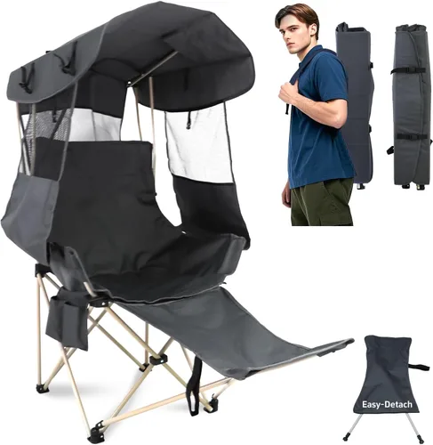 Vista 8 de Sillas de Camping Plegables con Toldo para Exteriores: Silla de Playa Deportiva Portátil con Toldo - Sillas de Playa con Sombrilla para Adultos