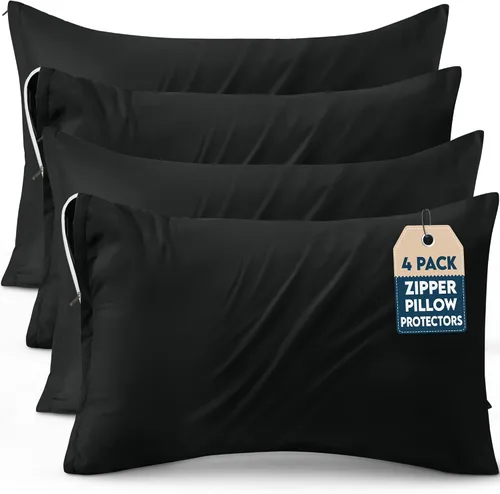 Vista 13 de Utopia Bedding Paquete de 4 protectores de almohada con cremallera tamaño Queen, fundas de almohada de tela de microfibra cepillada suave Beige