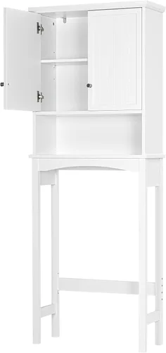 Vista 8 de UTEX Gabinete de almacenamiento sobre el inodoro, organizador de armario sobre el inodoro con estantes ajustables, color blanco