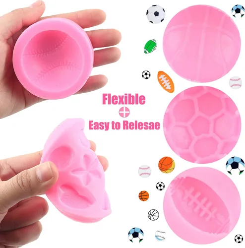 Vista 2 de ZiXiang Moldes de silicona para béisbol, bate de béisbol, guante, sombrero, fondant, baloncesto, fútbol, rugby, chocolate para decoración