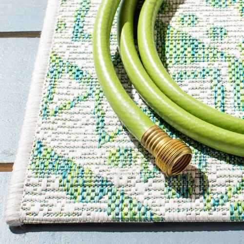 Vista 3 de SAFAVIEH Alfombra lavable al aire libre Courtyard Collection - 2'3" x 5', marfil y verde, no desprende pelusa y fácil limpieza, ideal para patio