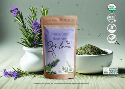 Vista 6 de My Land Hojas de romero secas orgánicas, hojas sueltas griegas, 1.76 oz (50 g) USDA Orgánico de Mt. Olympus, Grecia; romero mediterráneo de hoja