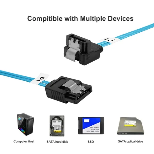 Vista 5 de ADCAUDX Cable SATA-III: 12 pulgadas, paquete de 3 cables delgados SATA en ángulo recto de 90 grados de 6 Gbps en ángulo recto con pestillo