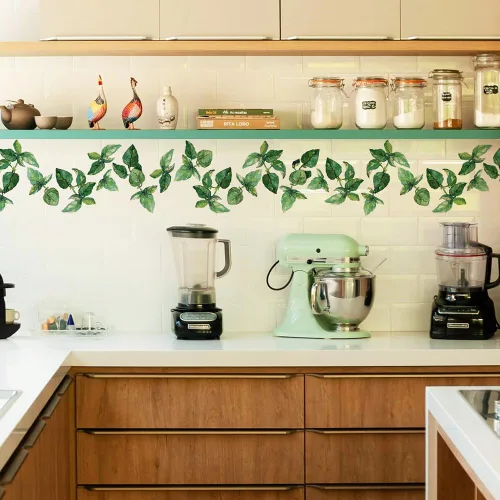 Vista 4 de Calcomanías de pared con hojas colgantes, calcomanías de pared de vid verde para dormitorio, cocina, sala de estar, TV, decoración de pared