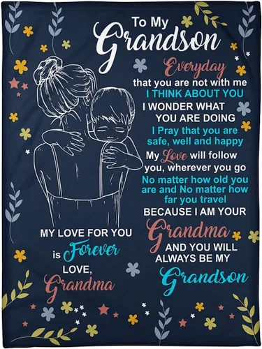Vista 2 de Manta personalizada con texto en inglés «To My Grandson from Grandma Mimi You Will Always Be My Grandson Hugging Flowers», regalos personalizados