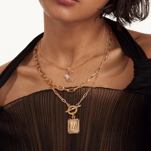 Vista 8 de MJartoria Collares con inicial en capas para mujer, a la moda, chapado en oro de 14 quilates, gargantilla de estrella simple, collar con dije