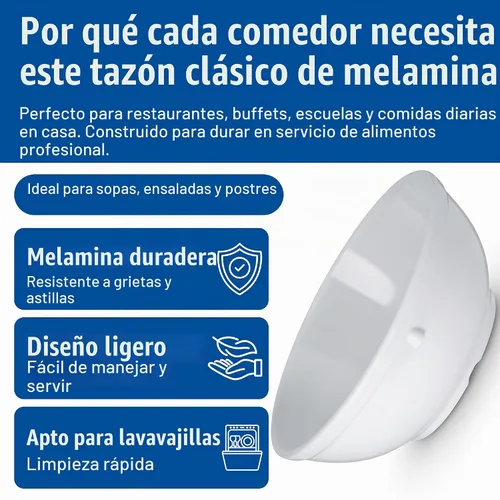 Vista 3 de Carlisle FoodService Products Dallas Ware - Cuenco de plástico reutilizable para bufés, hogar y restaurantes, melamina, 16 onzas, color blanco