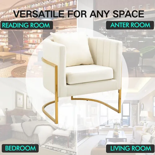 Vista 8 de X-VOLSPORT Silla decorativa de terciopelo, moderna, con forma de barril, para sala de estar/dormitorio/recepción de invitados, sillón de club