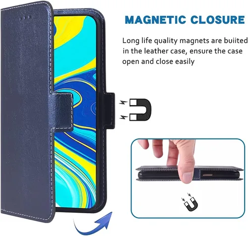 Vista 5 de Compatible con Xiaomi Redmi Note 9 Pro/Note 9s/Note9 Pro Max/Poco M2 Pro Wallet Case Funda de cuero Flip Cover Titular de la tarjeta Fundas de Azul