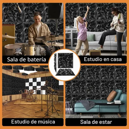Vista 5 de TroyStudio Paneles difusores de sonido acústico, 19.7 x 19.7 x 1 pulgadas, 12 paneles de pared 3D de plástico de PVC negro, panel de difusión