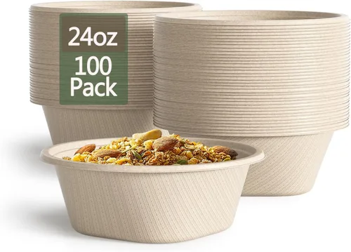 Vista 14 de Homestockplus Cuencos de papel desechables de 16 onzas, cuencos desechables pequeños y resistentes, hechos de bagazo natural para cereales, arroz