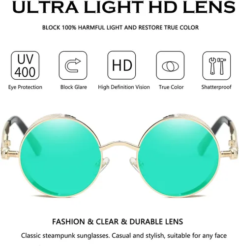 Vista 3 de Dollger Gafas de sol vintage Steampunk Retro Metal Round Circle Frame