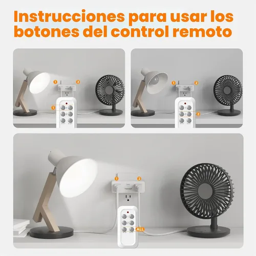 Vista 5 de TESSAN - Enchufe de toma de corriente con control remoto, interruptor de luz inalámbrico con 2 tomas independientes, interruptor de toma