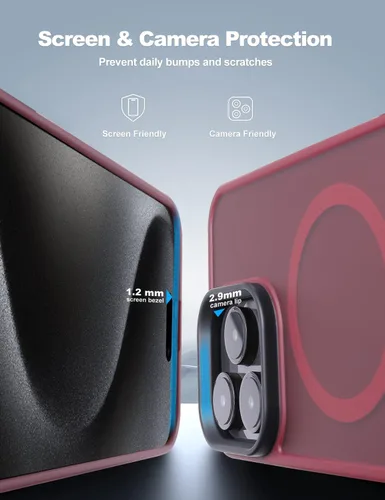Vista 3 de Tigowos Funda compatible con iPhone 15 Pro, compatible con MagSafe 10FT resistente a las caídas, con sensación de piel mate, cubierta trasera Rojo