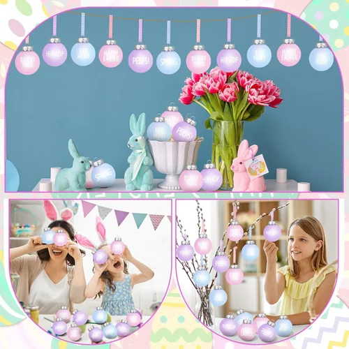 Vista 4 de Riceshoot 12 adornos de bola colgante de Pascua, adornos de árbol de Pascua, decoraciones colgantes de plástico con cuerda para el hogar, árbol