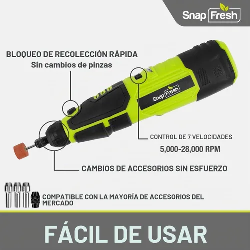 Vista 7 de SnapFresh Kit de herramientas rotativas inalámbricas de 12 V con eje