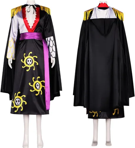 Vista 4 de Gionli Traje de cosplay de anime para adultos, tamaño Queen, Boa Hancock Cheongsam, disfraz de Halloween, kimono, vestido con capa