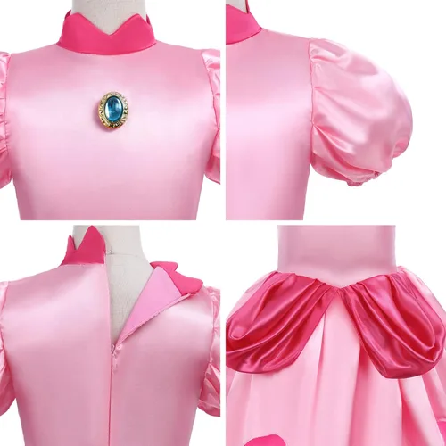 Vista 6 de Disfraz de princesa melocotón para niñas vestido de princesa melocotón con corona Halloween cosplay carnaval