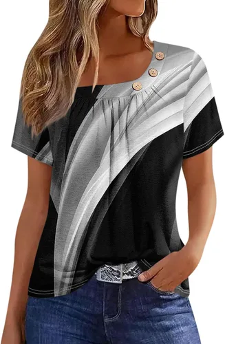 Vista 9 de Camisetas de manga corta con cuello cuadrado para mujer, blusas de trabajo informales de verano, tallas S-3XL