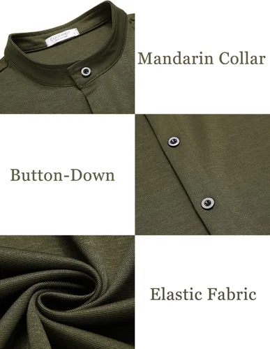Vista 4 de COOFANDY Camisas de manga larga con botones para hombre, camisas de vestir ajustadas atléticas