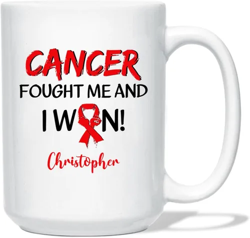 Vista 12 de Taza de café de concientización sobre el cáncer de mama con nombre personalizado, taza de café de 11 onzas, taza de té de cerámica blanca