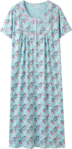 Vista 23 de Keyocean - Camisón de manga corta para mujer, 100 % algodón, suave, cómodo, ligero, con encaje, para verano, ropa de dormir Floral azul