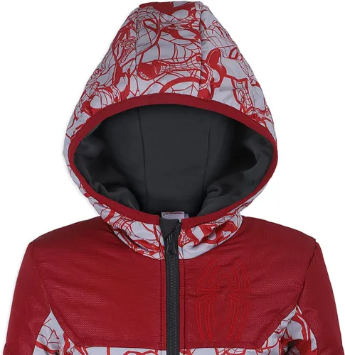 Vista 4 de Marvel Chaqueta acolchada con capucha y cremallera para niños de Spider-Man para niños pequeños - RojoBlanco