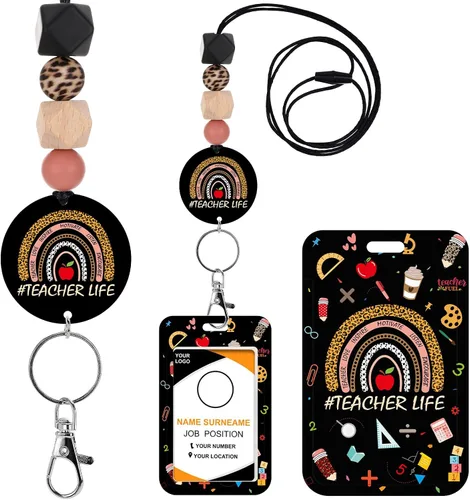 Vista 9 de Cordones para Profesores para Tarjetas de Identificación - Llavero Bohemio de Silicona con Cuentas Separables, Accesorios para Mujeres, Lindo