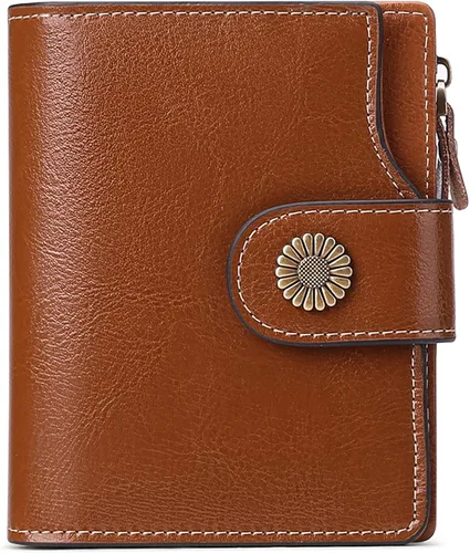 Vista 25 de FALAN MULE Cartera pequeña para mujer, de piel, plegable, compacta, pequeña, con bloqueo RFID, amarillo, antiguo (Antique Yellow), Cartera Rfid