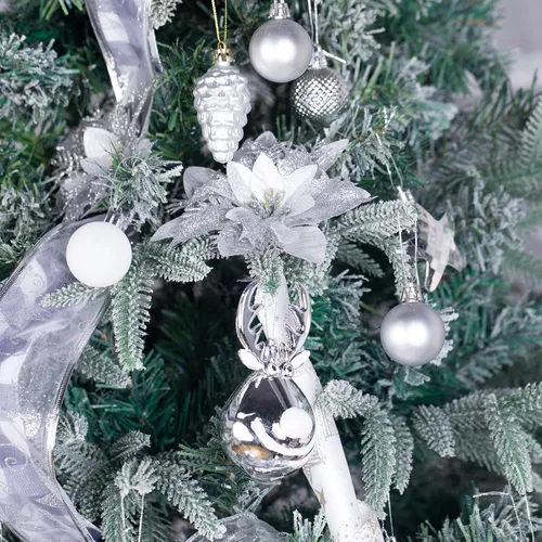 Vista 3 de Paquete de 100 adornos de bola de Navidad, bolas de Navidad de plástico plateado y blanco, inastillables, decoración de árbol de Navidad