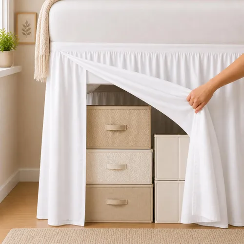 Vista 6 de Faldas de cama para dormitorio universitario Serie 1000 Twin XL Extra Largas con Volantes y Esquina Dividida Diseño Elegante Microfibra Cepillada