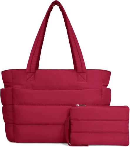 Vista 11 de TOPDesign Bolsa Tote Acolchada para Mujer, Bolso de Mano Ligero Inflado con Compartimentos, Bolsa de Hombro Acolchada para Trabajo, Viajes, Gimnasio
