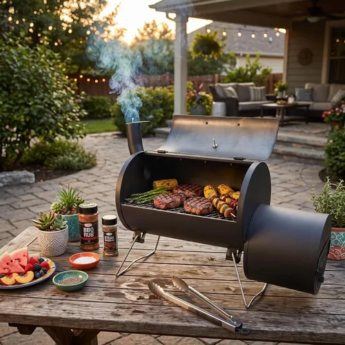Vista 14 de ONLYFIRE GRILLS Parrilla de carbón y ahumador offset, parrilla de barbacoa