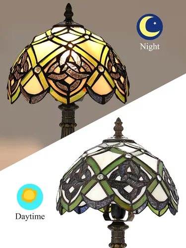 Vista 8 de KY&BOSAM Lámpara de Mesa Celta Irlandesa Tiffany Estilo Trébol Lámpara de Escritorio Luz Nocturna de Vidrio Emplomado 14 Pulgadas de Alto 8 Pulgadas