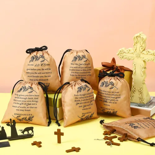 Vista 3 de Paterr 24 bolsas de regalo cristiano con cordón, versículos de la Biblia, diarios de oración, regalos religiosos inspiradores de 6.9 x 10 pulgadas