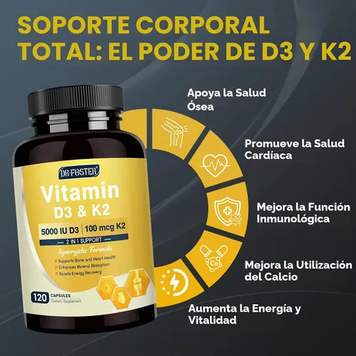 Vista 7 de DRFOSTER Vitamina D3 K2 5000 UI con zinc y boro, 120 cápsulas veganas