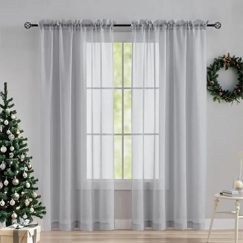 Vista 7 de Home Brilliant Cortinas traslúcidas para sala de estar de 45 pulgadas de largo, paneles de ventana pequeños para dormitorio, cortinas cortas