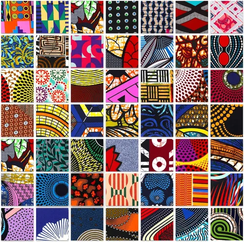 Vista 7 de Tatuo 150 piezas de tela de algodón africano de 4 × 4 pulgadas cuadrados de tela de acolchado no repetida Kente, cuadrados de cera africana Ankara