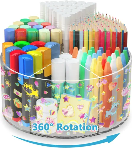 Vista 10 de Wawocs Organizador de Lápices de Acrílico para Escritorio 4 Compartimentos con Pegatina de Bricolaje Adhesiva, Organizador de Suministros de Arte