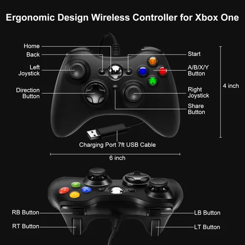 Vista 7 de Xbox One Wired Controller, Compatible with Xbox Controller, Share Function Wired Xbox One Controller with 3.5mm Audio Headphone Jack Double Shock