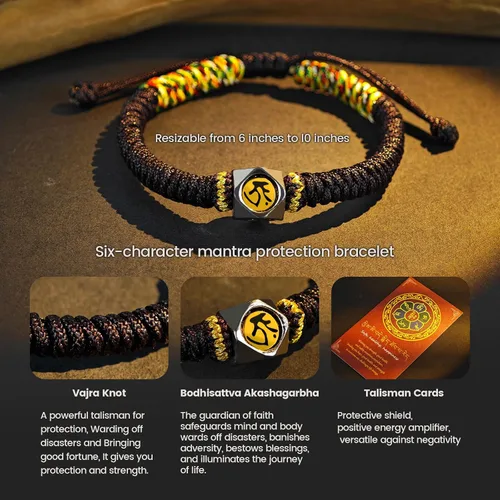 Vista 4 de Pulsera de cuerda roja con hebilla pacífica de cinabrio para protección, pulsera de Feng Shui, pulsera china ajustable para oración, cuerda de yoga