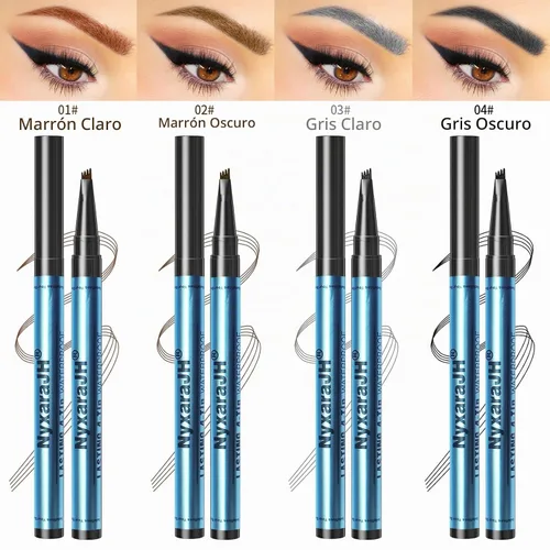 Vista 7 de Lápiz profesional de cejas de 4 puntas, lápiz líquido impermeable para cejas, precisión de punta fina, larga duración, 0.0 fl oz (1 # marrón claro)