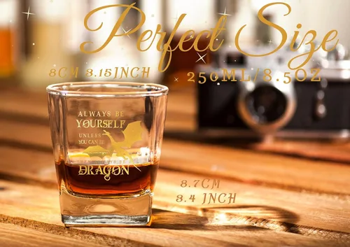 Vista 6 de Onebttl Vaso de whisky de dragón – Always Be Yourself Unless You Can Be A Dragon – Regalo para hombres, novio, compañero de trabajo, amigos, hijo